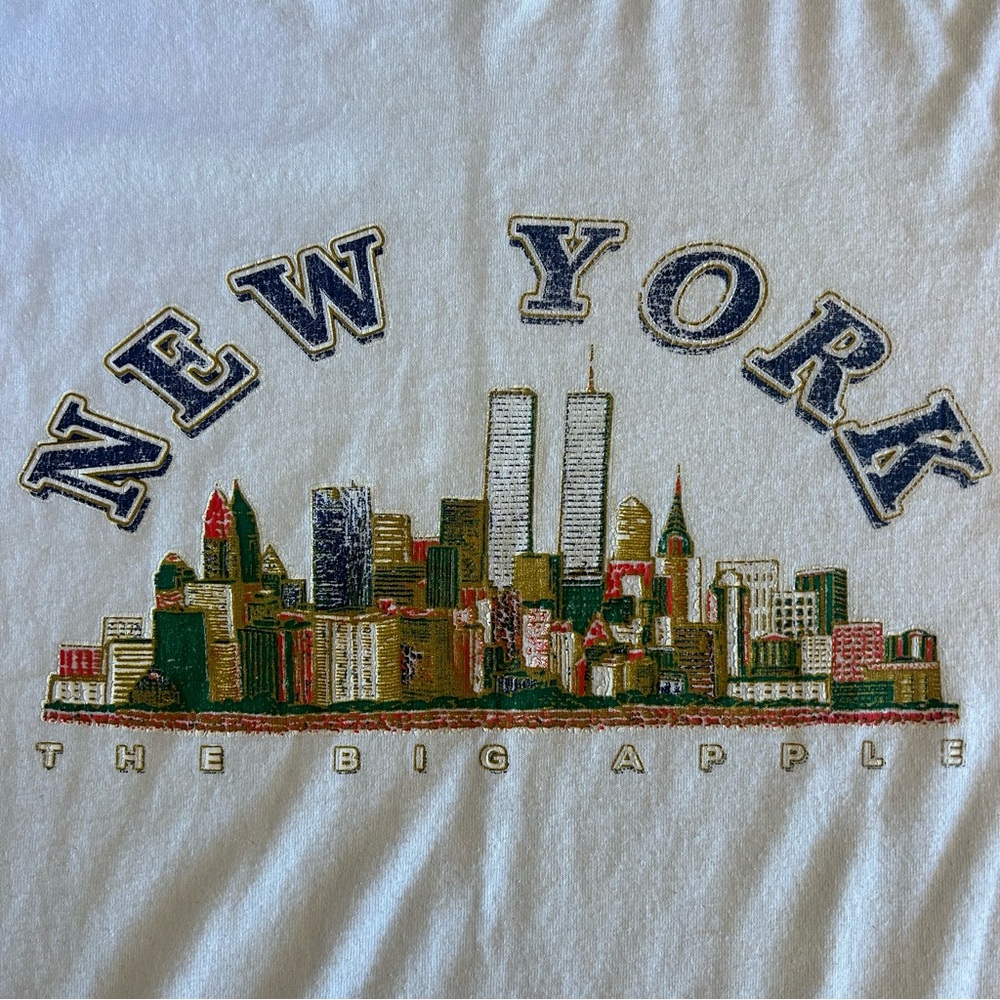 y2k New York City The Big Apple Tee Shirt World Trade Center White Vintage Large - Picture 5 of 7